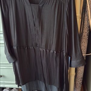 Vera Wang Black Asymmetrical Blouse with Mandarin Collar